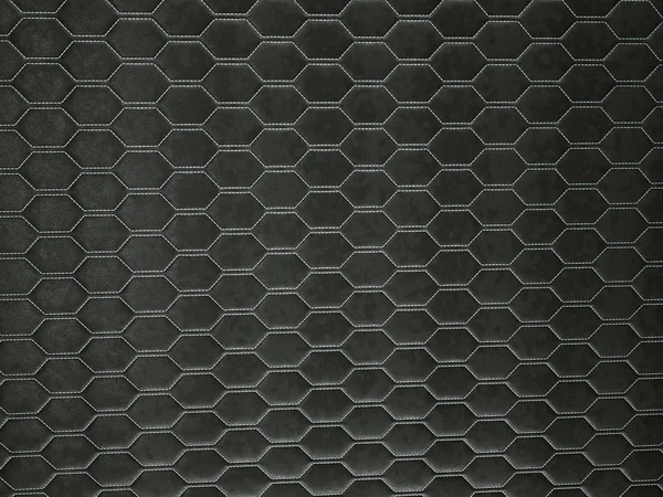 Leather stitched hexagon or honecomb black shiny texture — Stock Photo, Image