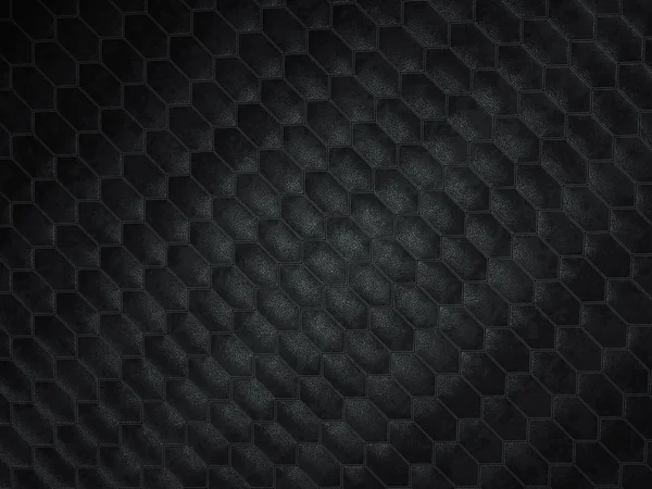 Skórzane zszywane sześciokąt lub honecomb czarne błyszczące tekstury — Zdjęcie stockowe