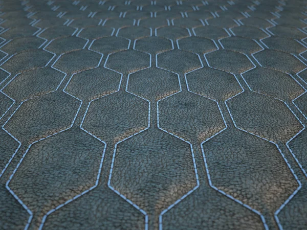 Leather stitched with blue hexagon or honecomb grey texture — Stock Photo, Image