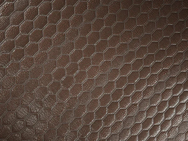 Jacaré ou cobra marrom Couro hexágono textura costurada — Fotografia de Stock