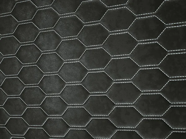 Leather stitched hexagon or honecomb black shiny texture — Stock Photo, Image