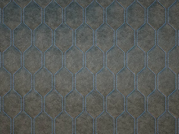 Cuir cousu avec hexagone bleu ou texture gris honecombe — Photo