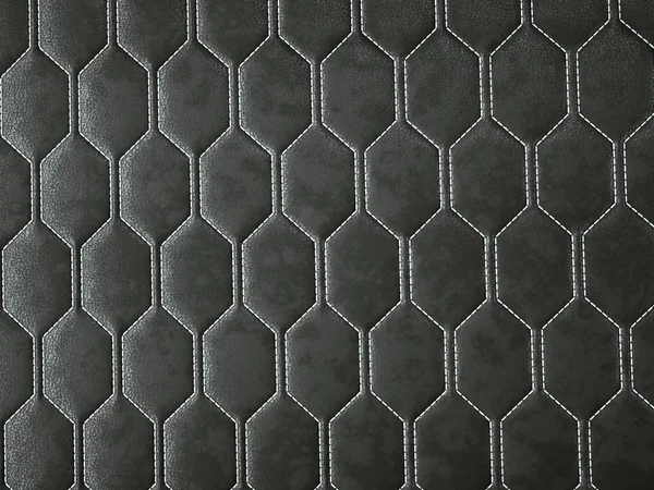 Leather stitched hexagon or honecomb black shiny texture — Stock Photo, Image