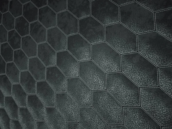 Leather stitched hexagon or honecomb black shiny texture — Stock Photo, Image