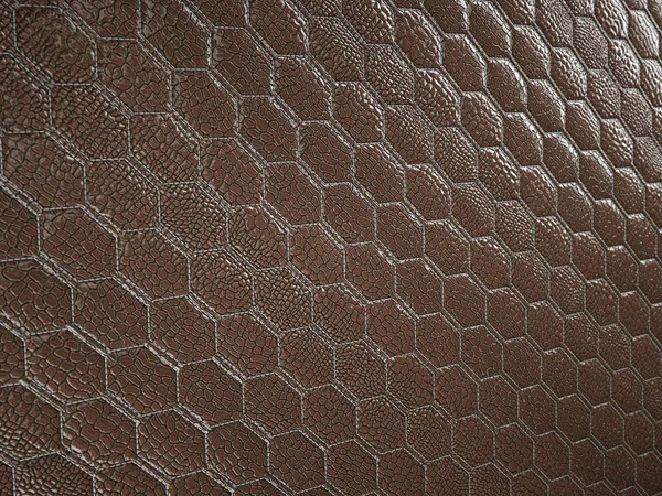 Alligator eller Snake Brown läder Hexagon sydd konsistens — Stockfoto