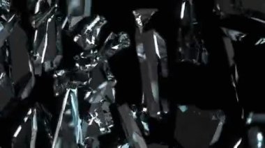 Ağır çekimde tahribe Shattered cam parçaları. Alfa mat