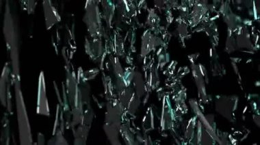 Ağır çekimde tahribe Shattered cam parçaları. Alfa mat