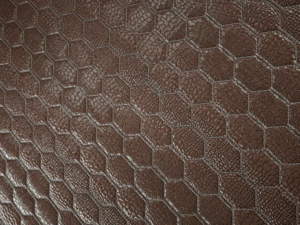 Alligator ou serpent brun Texture hexagonale en cuir cousue — Photo