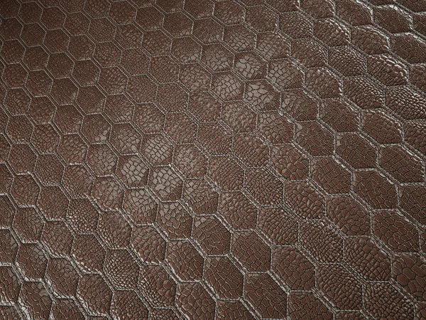 Alligator ou serpent brun Texture hexagonale en cuir cousue — Photo