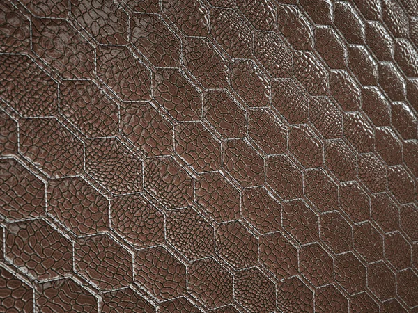 Alligator ou serpent brun Texture hexagonale en cuir cousue — Photo