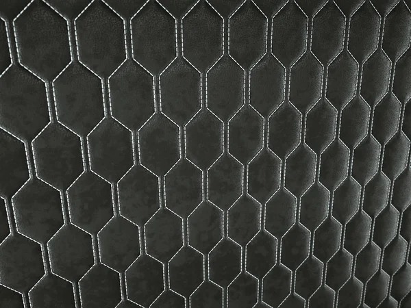 Cuero cosido hexágono o honecomb negro brillante textura —  Fotos de Stock