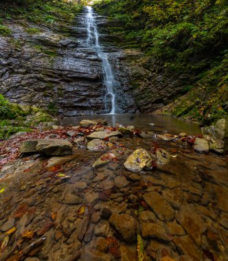 Ukrayna 'nın Velikij Rozhin köyü yakınlarındaki Luzhkivskij adlı Karpat dağlarında şelale