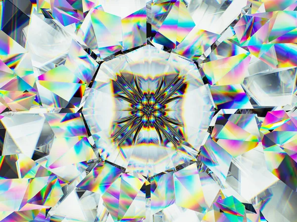 Diamant Pierre Gemme Verre Brillant Texture Triangulaire Fond Kaléidoscope Rendu — Photo