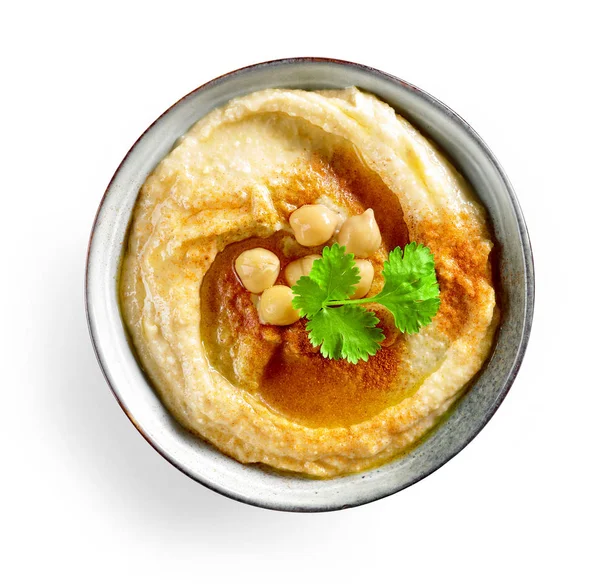 Tál Hummus Elszigetelt Fehér Background Felülnézet — Stock Fotó