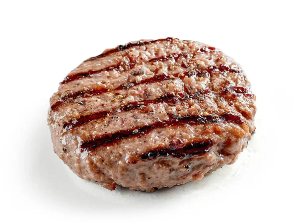 Carne Hamburger Appena Grigliata Isolata Sfondo Bianco — Foto Stock