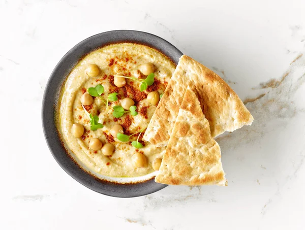 Tál Hummus Felülnézet — Stock Fotó