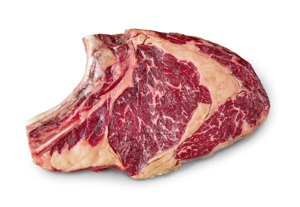 Verse Rauwe Droge Leeftijd Rib Eye Steak Geïsoleerd Een Witte — Stockfoto