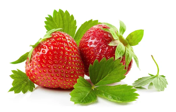 Čerstvé červené jahody se zelenými listy — Stock fotografie