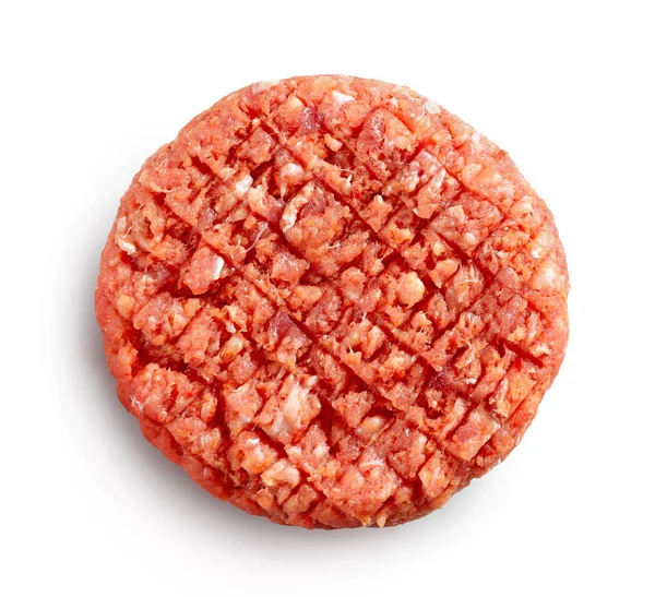 Carne Picante Hamburguesa Cruda Aislada Sobre Fondo Blanco Vista Superior — Foto de Stock