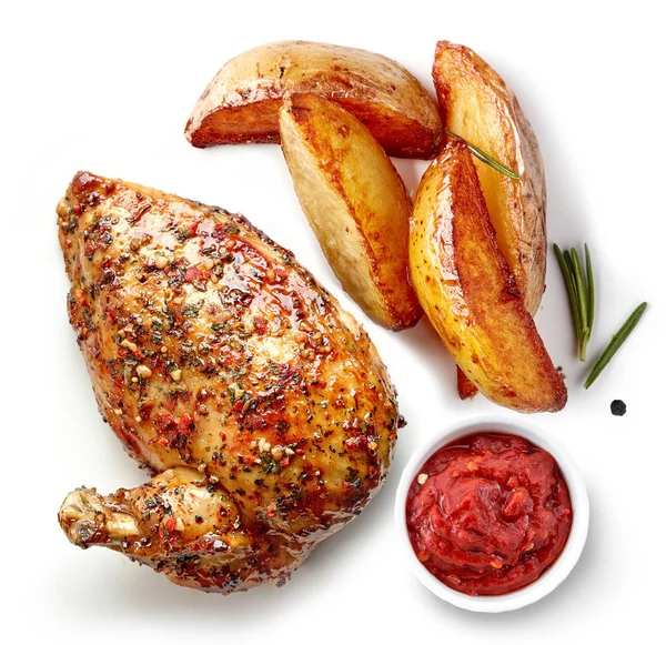 Gebraden kip en aardappelen — Stockfoto