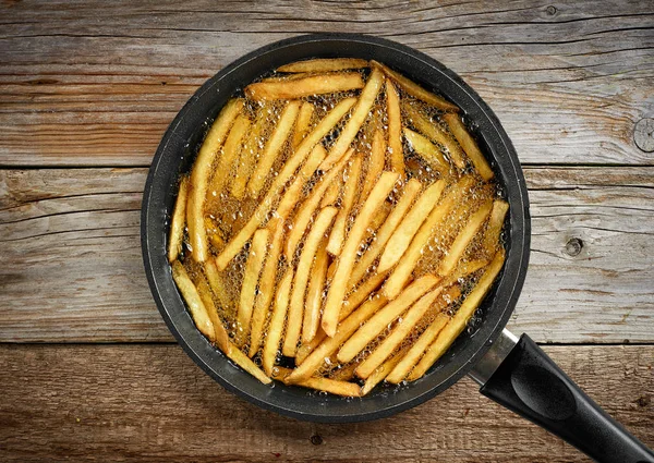 Friture Frites Dans Une Poêle Huile Vue Sur Dessus — Photo