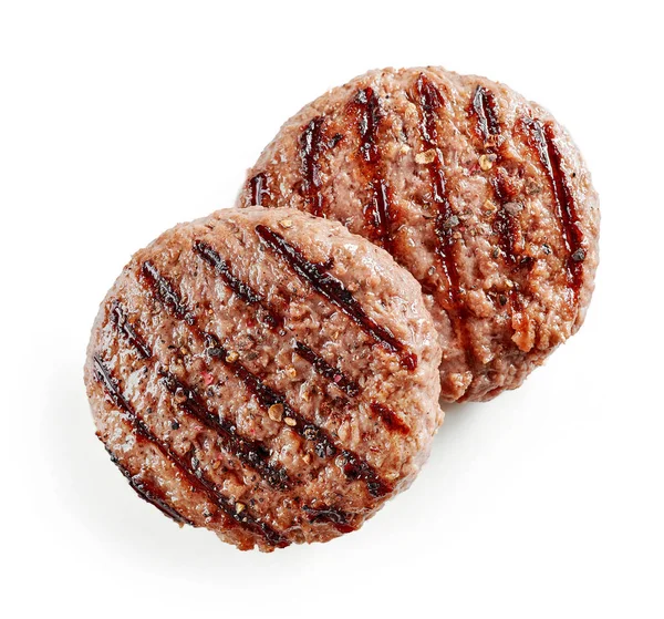 Beyaz arka plan üzerinde üstten görünüm izole taze ızgara burger et