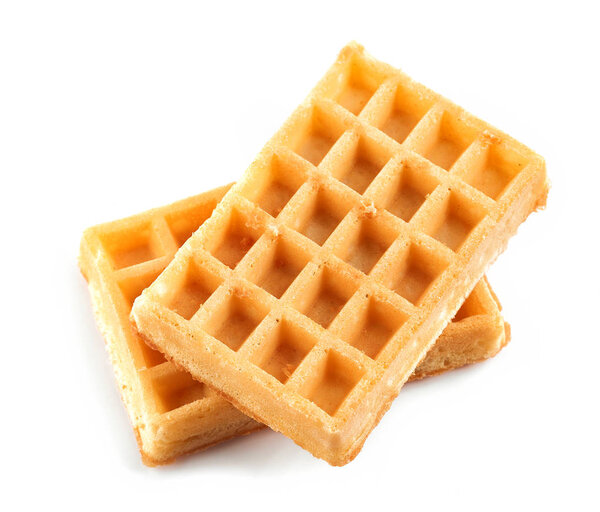 two waffles isolated on white background, top view