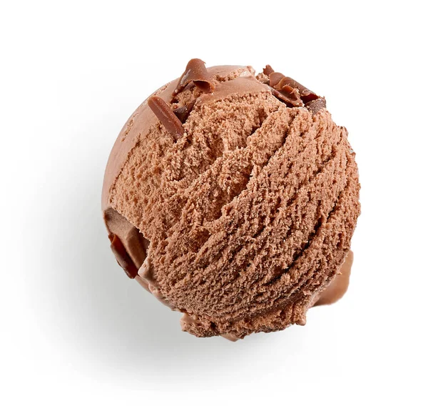 Bola Sorvete Chocolate Isolada Fundo Branco Vista Superior — Fotografia de Stock