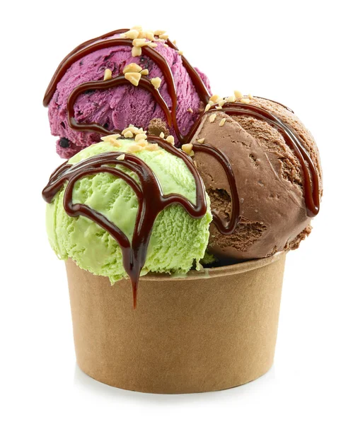 Palle di gelato in tazza di carta — Foto Stock