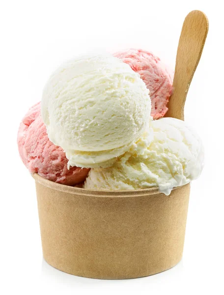 Boules Crème Glacée Dans Une Tasse Papier Isolée Sur Fond — Photo
