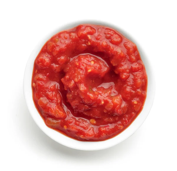 Schüssel Mexikanische Salsa Sauce Isoliert Auf Weißem Hintergrund Draufsicht — Stockfoto