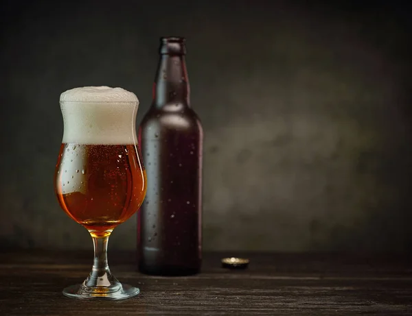 Vaso de cerveza y botella —  Fotos de Stock