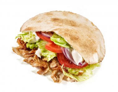 beyaz arka planda döner kebap