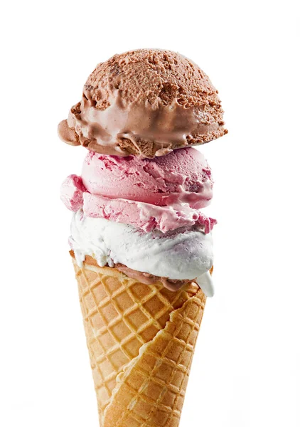 Various ice cream balls in waffle cone Stock Photo