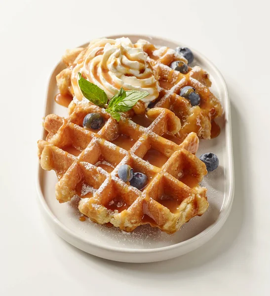 Plate of belgian waffles dessert — Stock Photo, Image