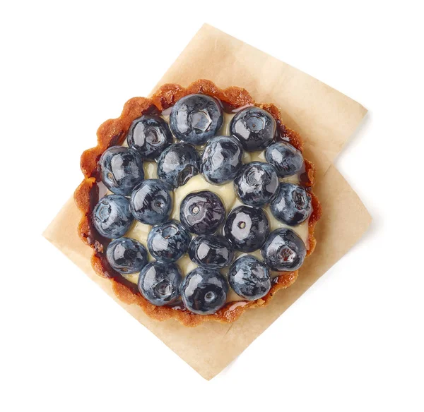 Tarte aux myrtilles sur fond blanc — Photo