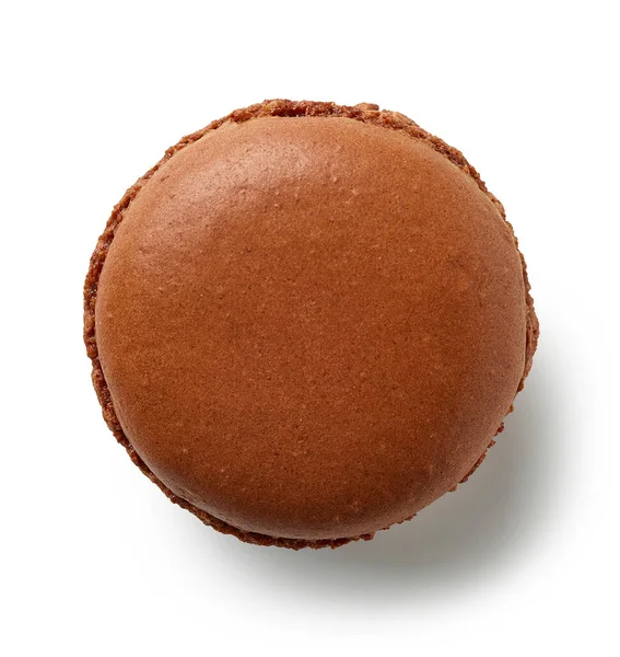 Macaron Cioccolato Marrone Isolato Sfondo Bianco Vista Dall Alto — Foto Stock