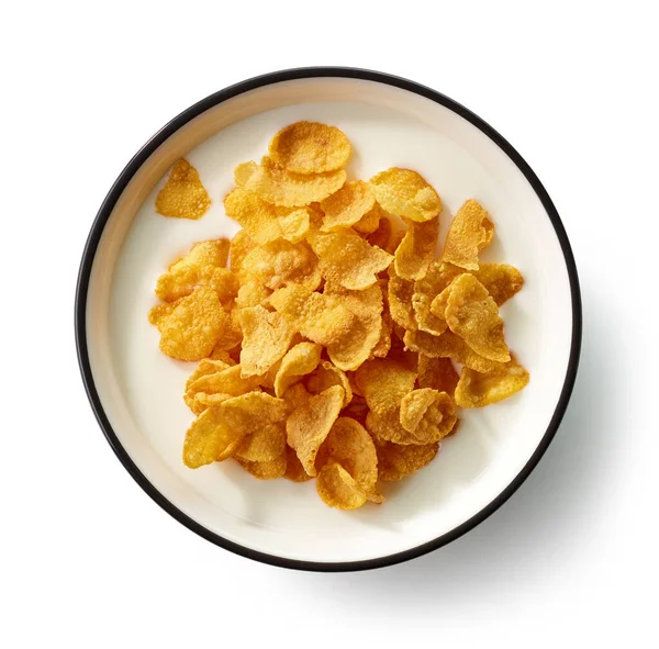 Skål Med Cornflakes Och Mjölk Isolerad Vit Bakgrund Ovanifrån — Stockfoto