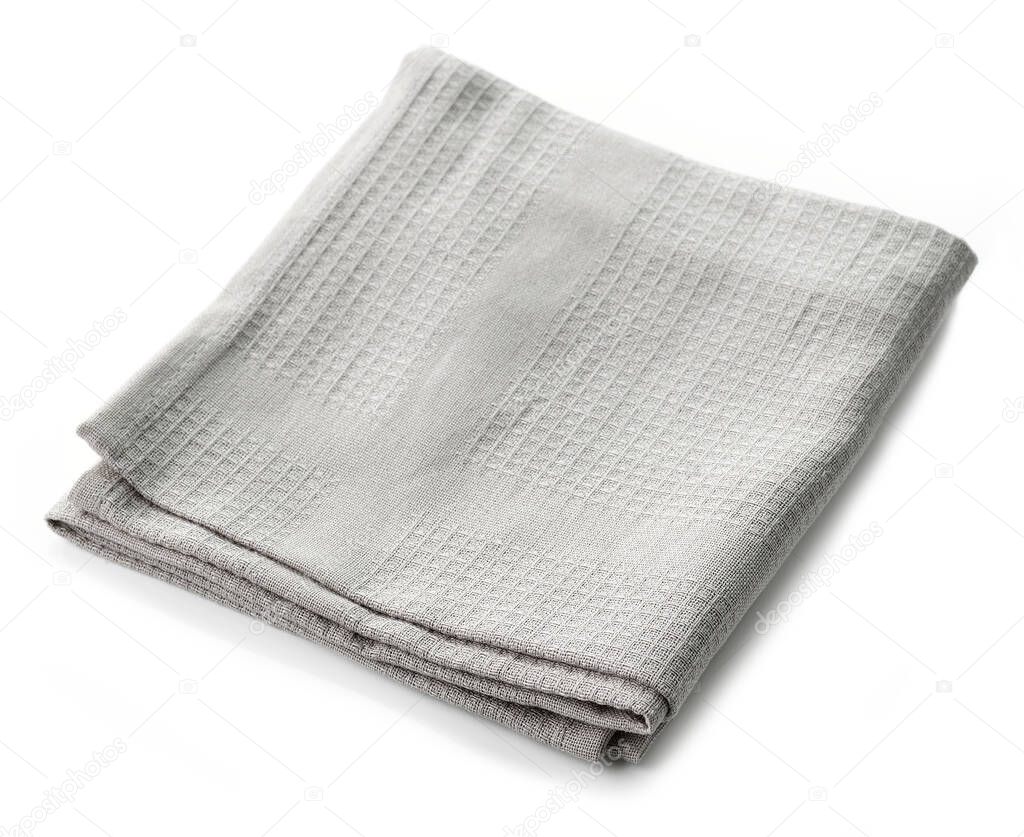 new grey folded kitchen towel isolated on white background
