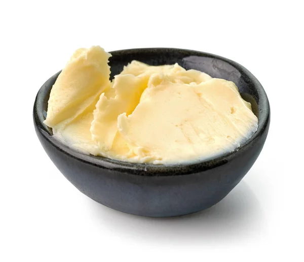 Tigela Manteiga Fresca Isolada Sobre Fundo Branco — Fotografia de Stock