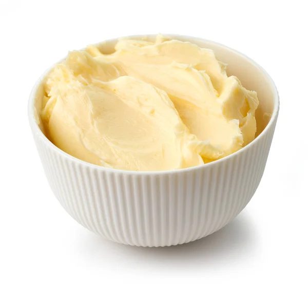 白地に単離された新鮮なバターのボウル — ストック写真