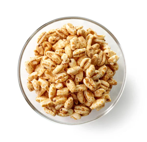 Glasschale Mit Frühstück Weizen Honigkörner Isoliert Auf Weißem Hintergrund Draufsicht — Stockfoto
