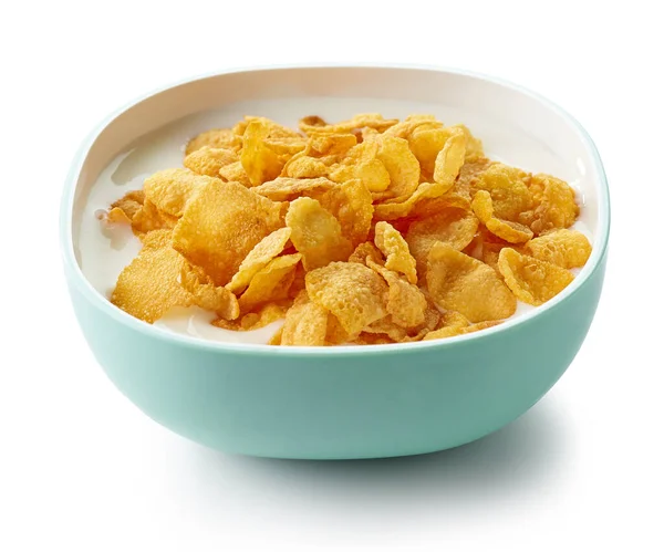 Skål Med Cornflakes Med Mjölk Isolerad Vit Bakgrund — Stockfoto