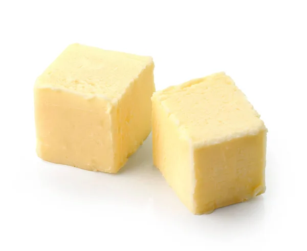 Dois Pedaços Manteiga Isolados Sobre Fundo Branco — Fotografia de Stock