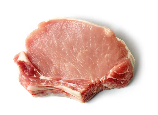 Fresh Raw Pork Meat Slice Isolated White Background Top View — Stock Photo, Image