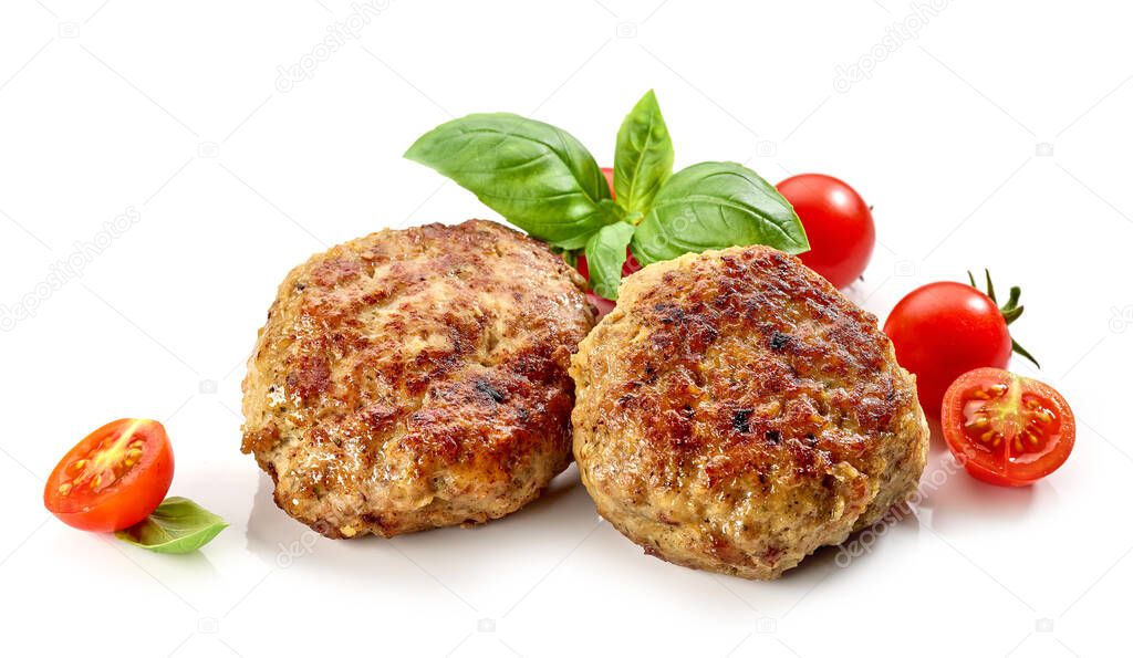 freshly baked homemade cutlets isolated on white background