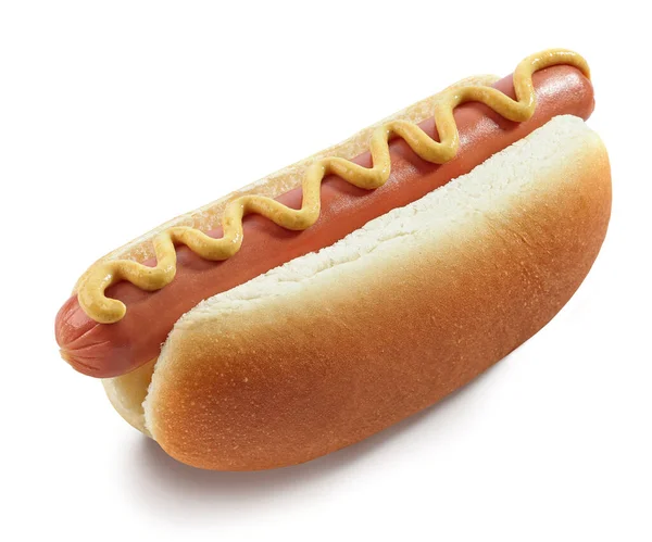 Hot Dog Mustár Elszigetelt Fehér Háttér — Stock Fotó