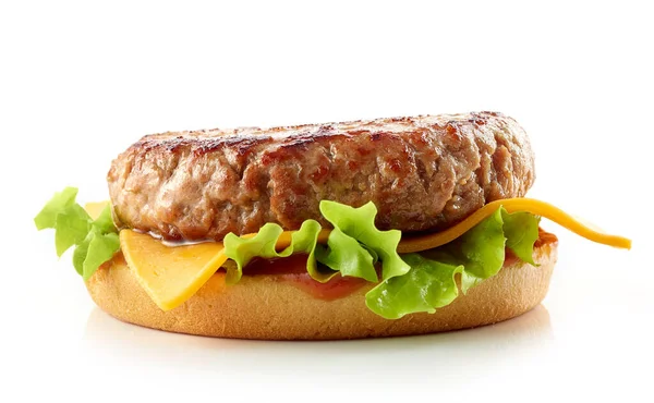 Pan Hamburguesa Con Carne Aislada Sobre Fondo Blanco Proceso Fabricación — Foto de Stock