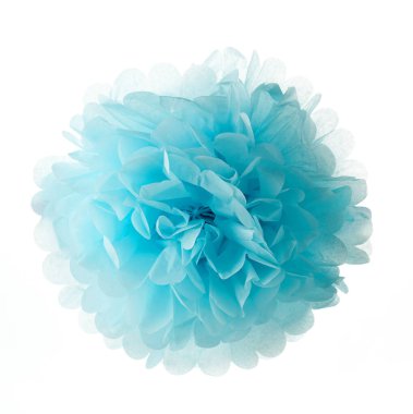 Beyaz arkaplanda mavi doku ponpon dekoru izole edildi