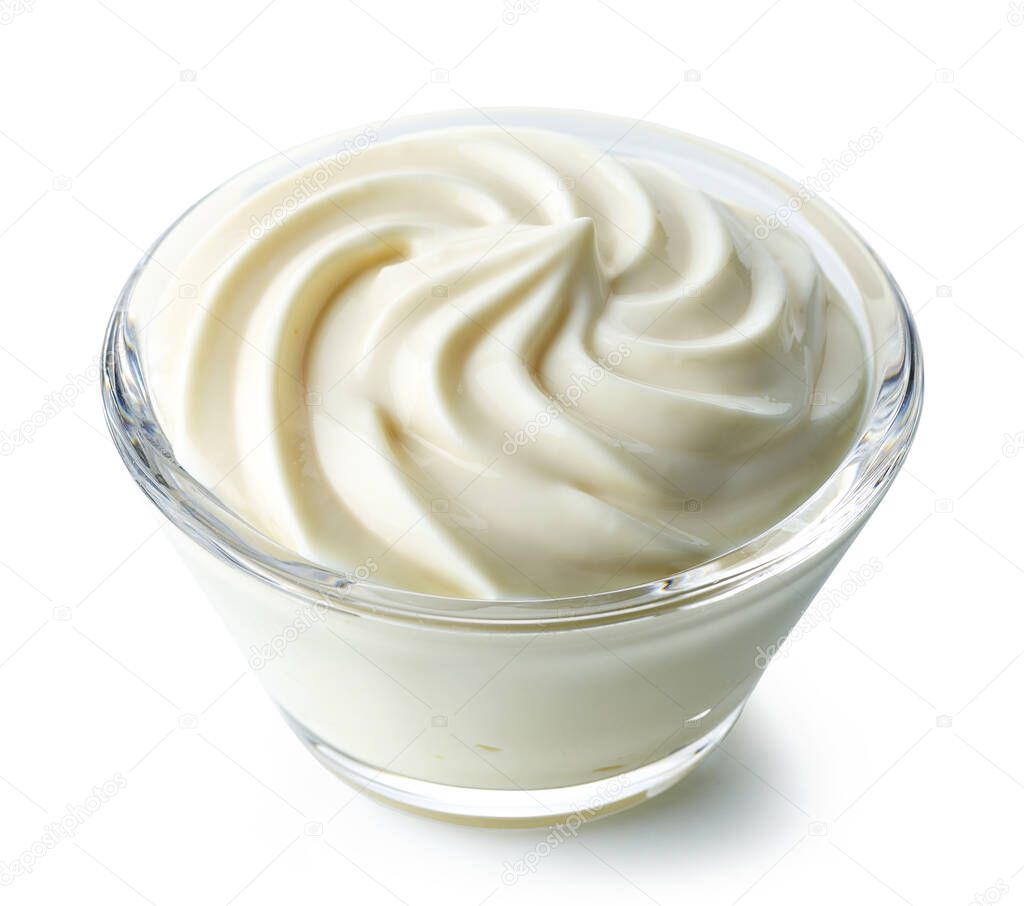 bowl of whipped cream cheese isolated on white background